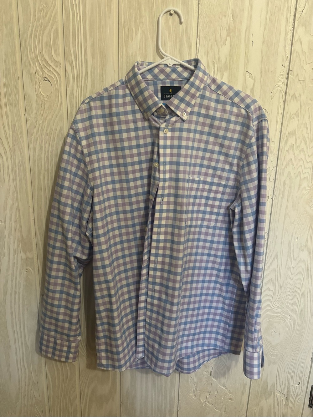 Stafford Men's Lavender and White Gingham Button-Down Shirt COOLMAX